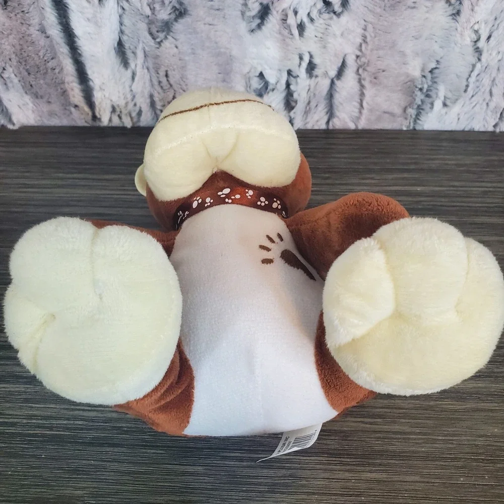 World Plush Brown And Cream Monkey With Embroidered‎ Paw Print On Belly + Ribbon